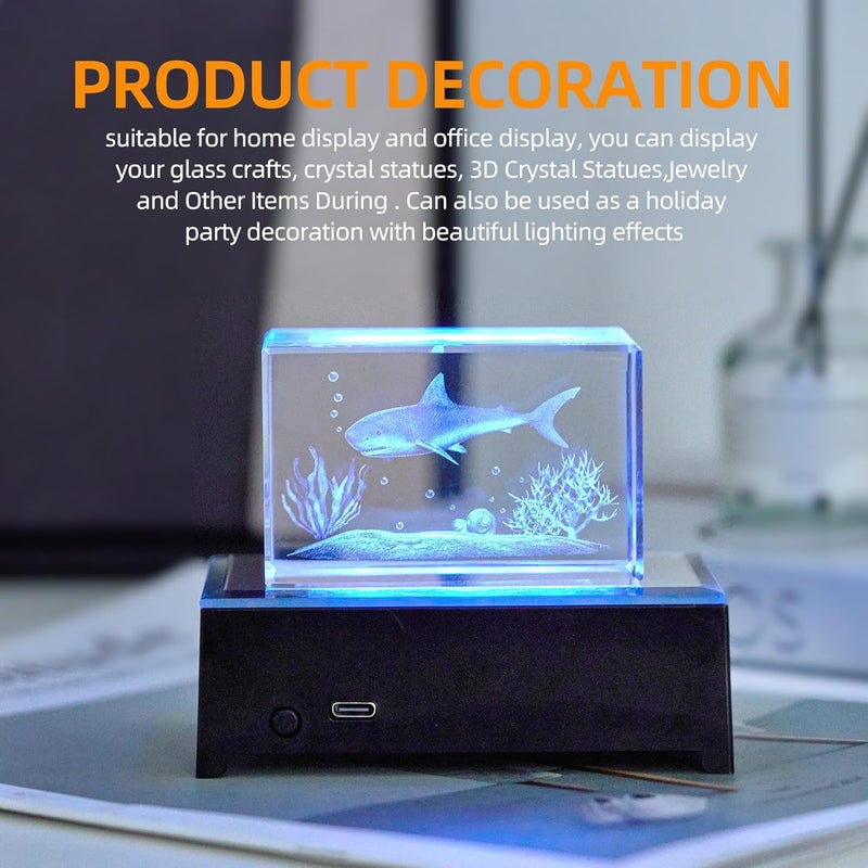 EUSTUMA LED Light Base Rectangle Display Stand In A Variety of Colors,Lighted Up Stand Color Changing Small LED for 3D Glass Crystal Art,Holiday Party Decoration. (Black) - Image 5